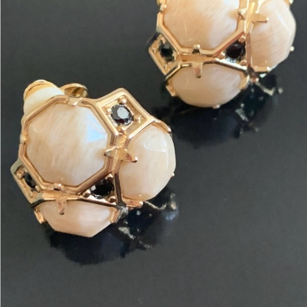 Beige Amazonite Clip-On Earrings 24K Gold Plated
